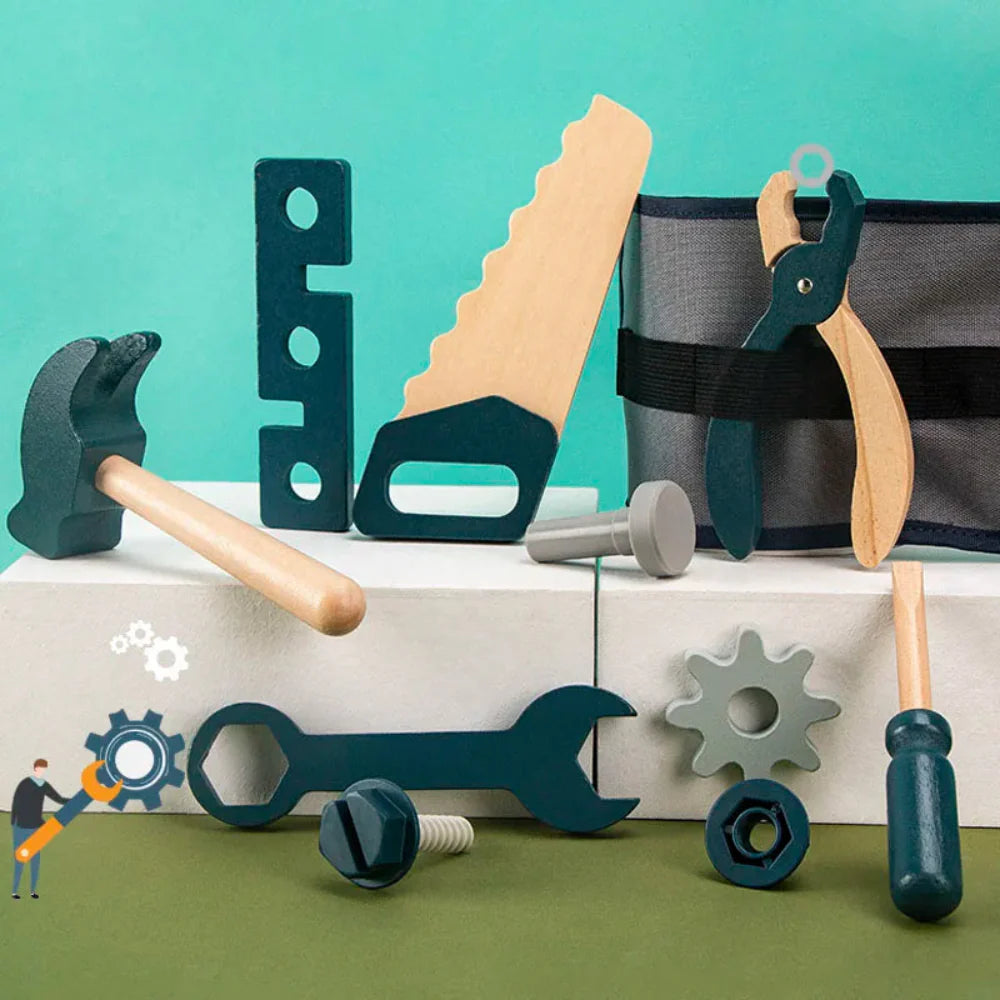 Fidtoy Kids Tool Kit Pretend Play Set Wooden Repairman STEM Toy for Toddlers 3-6 Years