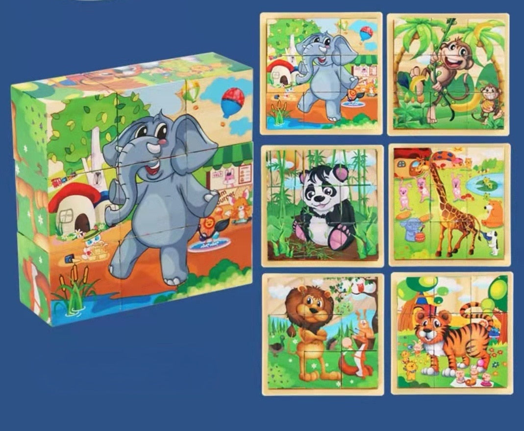 Fidtoy Wooden Animal Puzzle for Toddlers – 9-Piece Rotating Cube Educational Toy for Ages 3-6, Montessori Fine Motor & Cognitive Skills Development