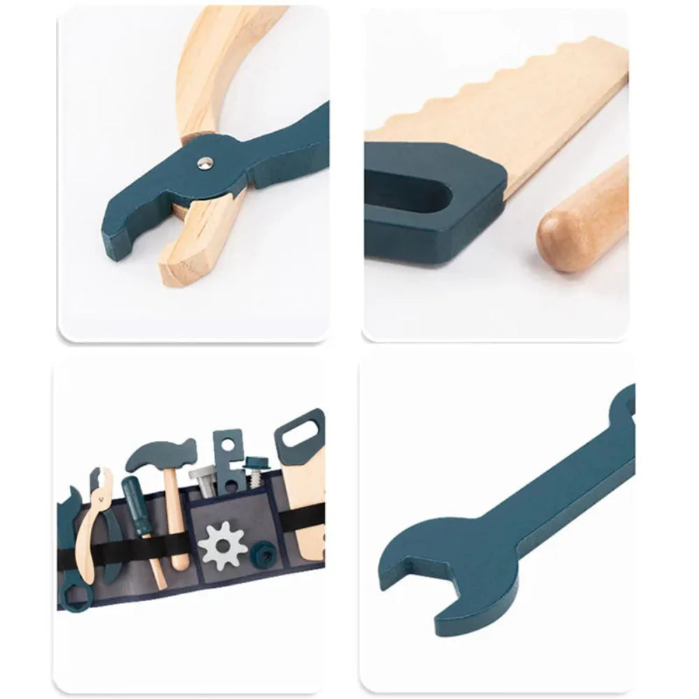 Fidtoy Kids Tool Kit Pretend Play Set Wooden Repairman STEM Toy for Toddlers 3-6 Years