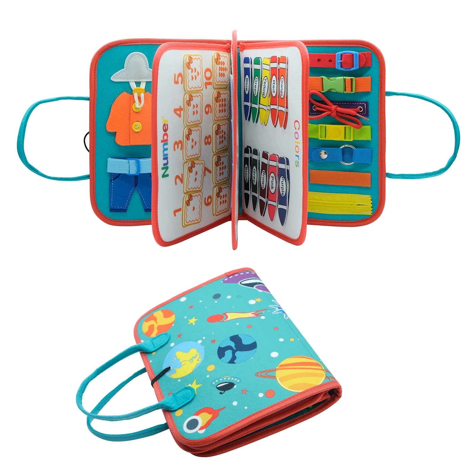 Fidtoy Montessori Busy Board for Toddlers – 8-in-1 Preschool Activity Board, Travel Learning Toy, Fine Motor Skills Busy Book