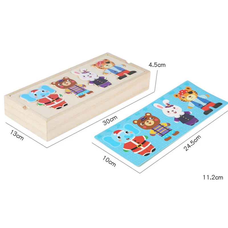 Rompecabezas de madera Montessori con animales para niños - Juguete educativo para bebés y niños