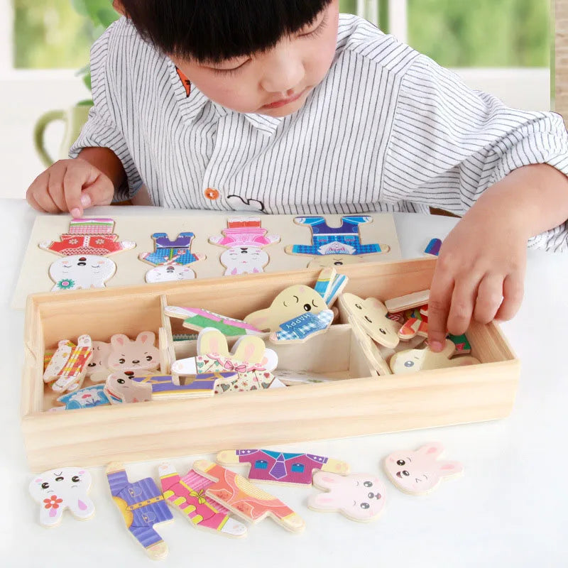 Rompecabezas de madera Montessori con animales para niños - Juguete educativo para bebés y niños