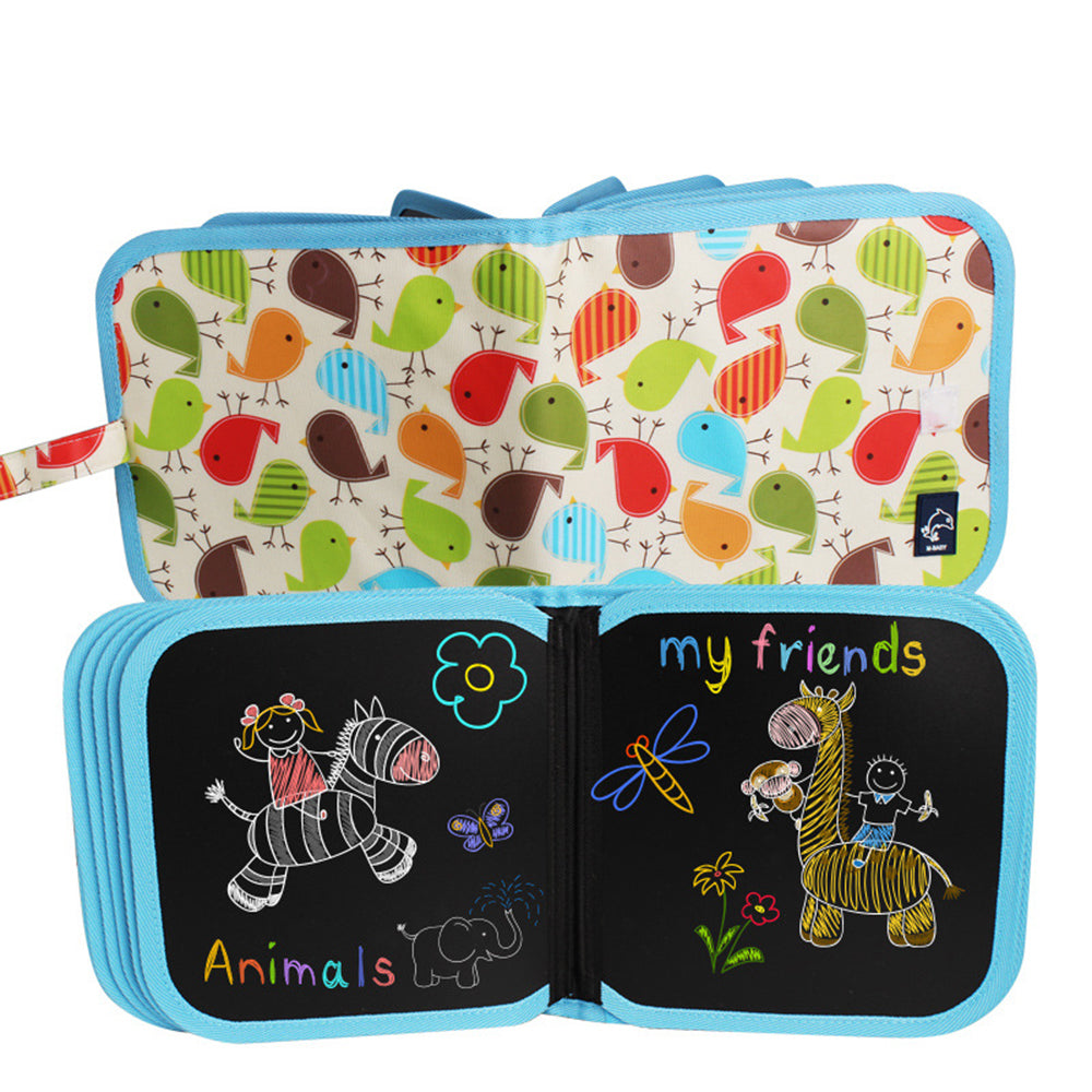Fidtoy Livre de Dessin Réutilisable pour Enfants – Cahier de Gribouillage Effaçable avec Marqueurs Lavables, Tablette de Dessin Portable pour Voyage, Thème Dinosaure et Pratique d'Écriture Créative