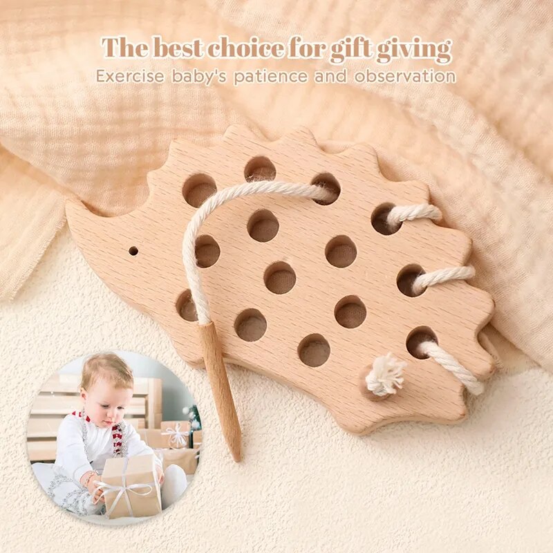 Fidtoy Wooden Hedgehog Threading Toy for Fine Motor Play