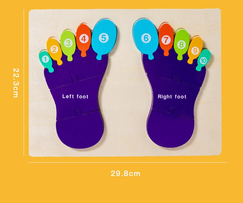 Rompecabezas Montessori 3D de Palmas y Plantas de los Pies de Madera