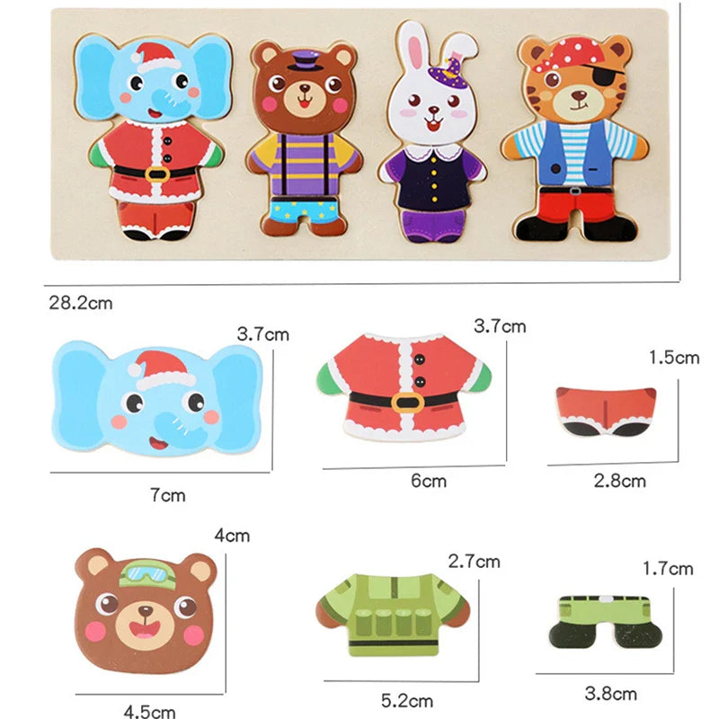 Rompecabezas de madera Montessori con animales para niños - Juguete educativo para bebés y niños