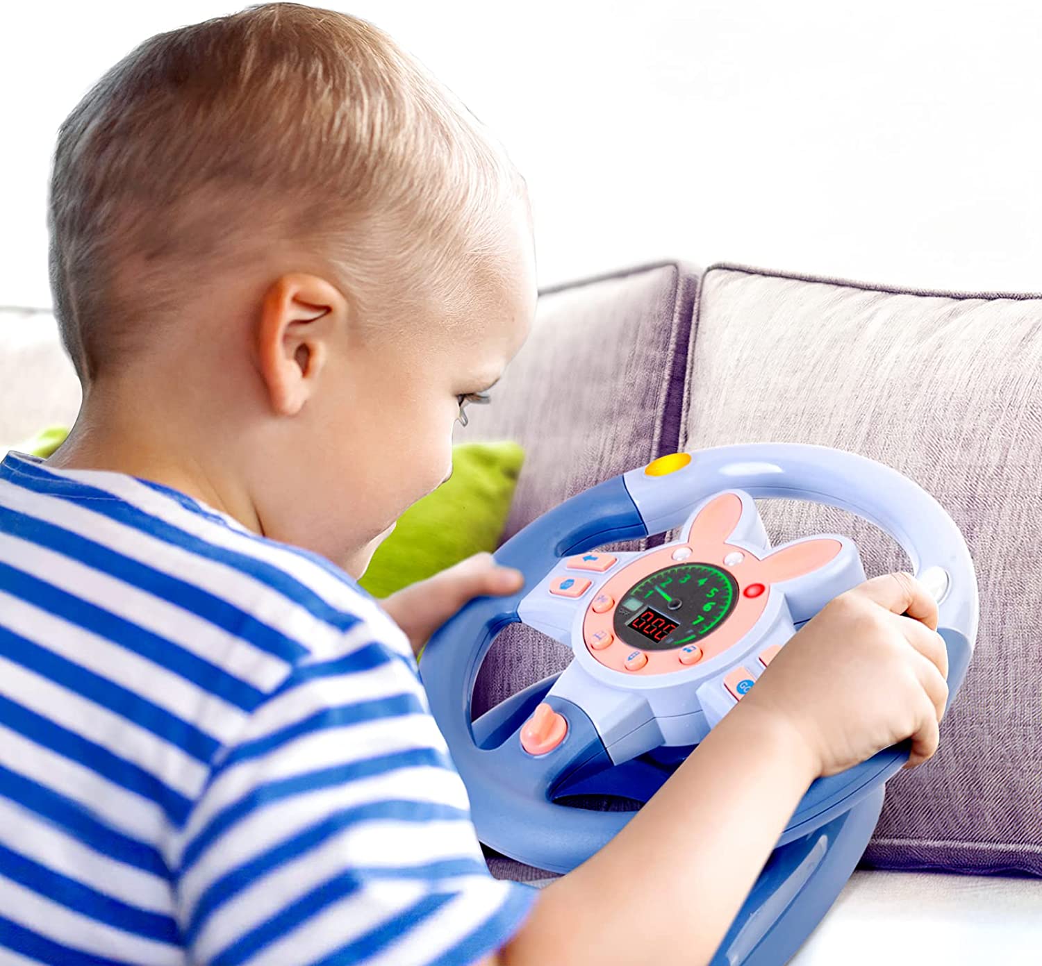 Volant pour voiture de siège arrière, jouet de volant de simulation de conduite, jouet éducatif lumineux et musical pour enfants, bleu