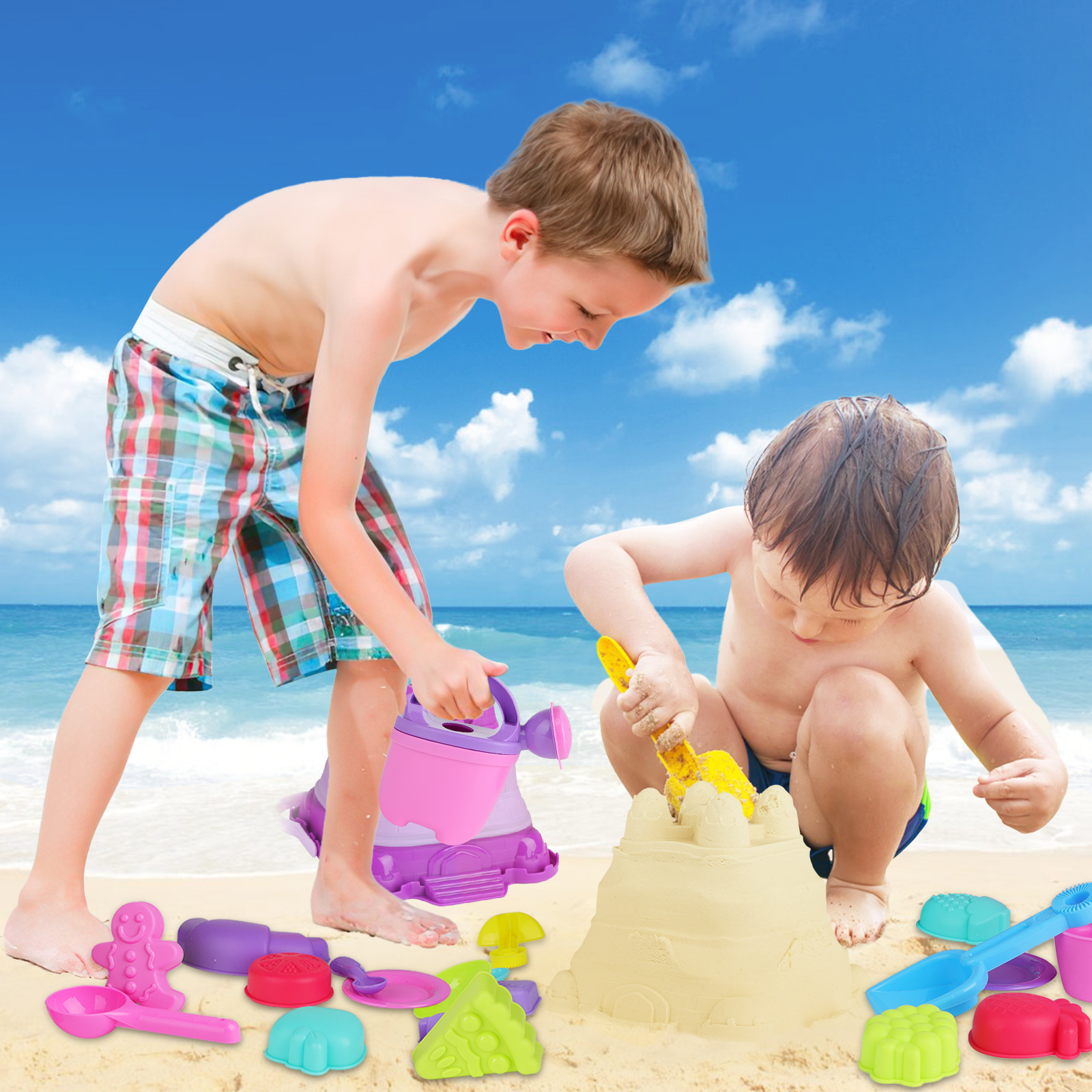 33PCS Jouets de Plage Outils à Crème Glacée Jouets de Jardin Extérieur Jouets de Bain pour Bébé