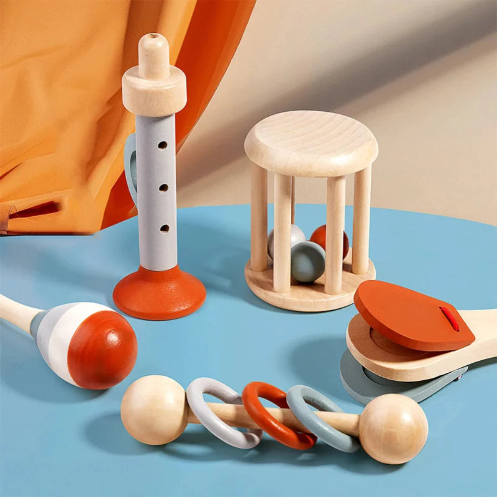Fidtoy Wooden Musical Instrument Set for Toddlers Montessori Learning Toy for Quiet Time and Fine Motor Skill Development