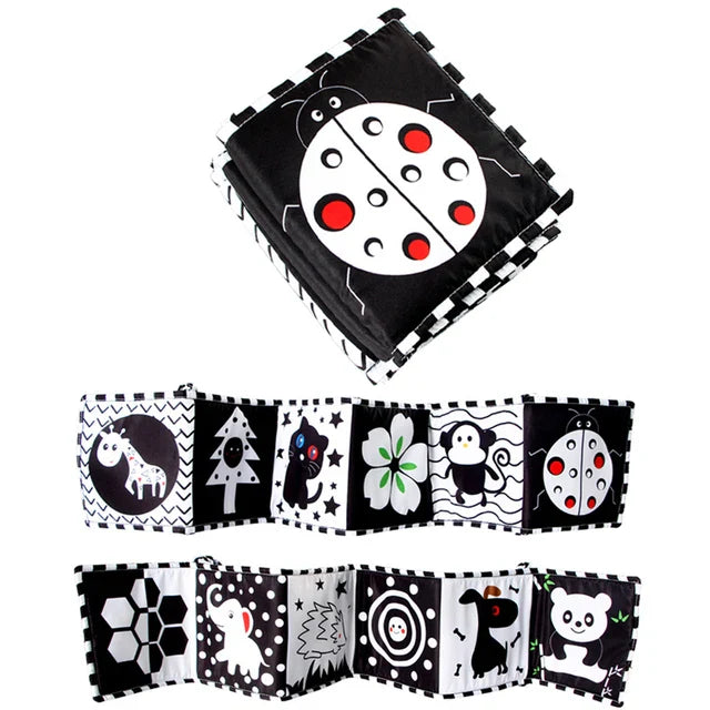 Fidtoy High Contrast Baby Cloth Book for Newborns – Montessori Black and White Sensory Tummy Time Toy Set for 0-6 Months