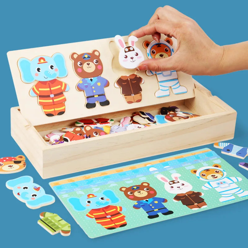 Rompecabezas de madera Montessori con animales para niños - Juguete educativo para bebés y niños