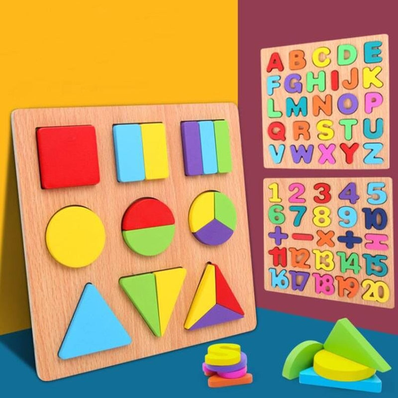 Fidtoy Puzzle 3D en bois pour enfants – Jouet éducatif pour l'apprentissage de l'alphabet, des chiffres et des formes pour les enfants de 3 à 6 ans