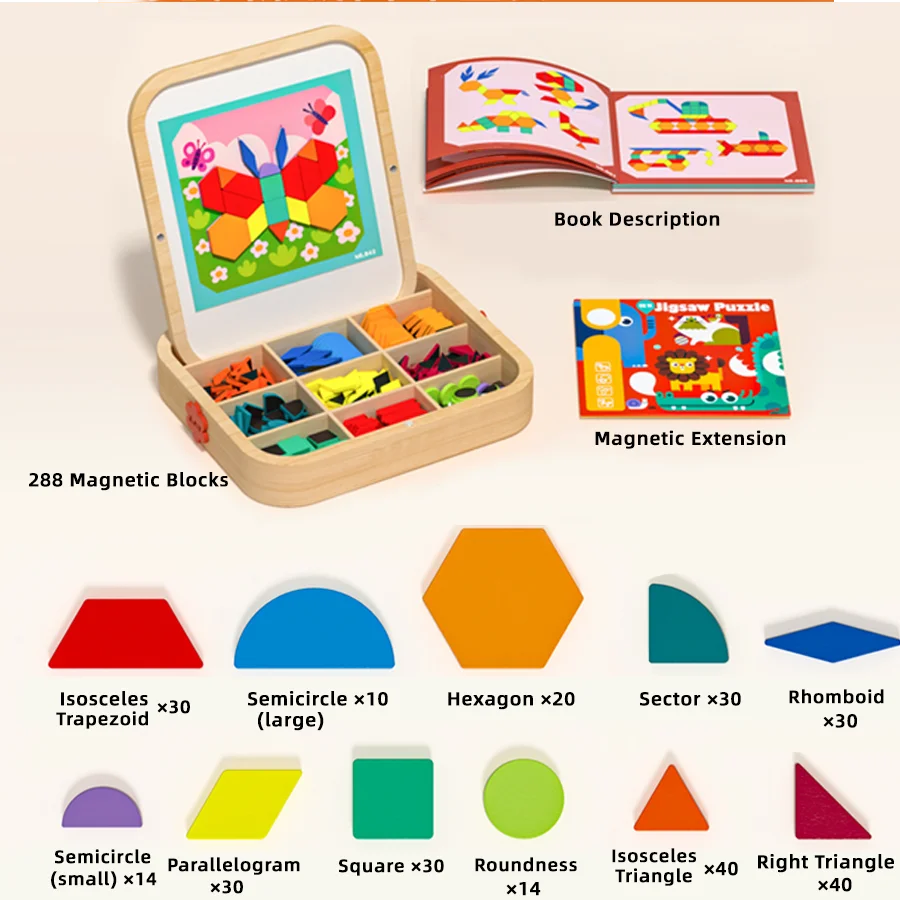 Fidtoy Magnetic Tangram Puzzle Blocks Educational Toy for Kids