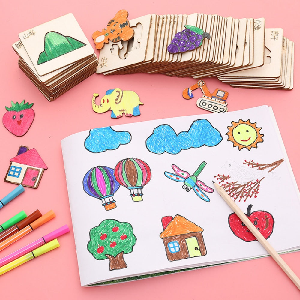Fidtoy Wooden DIY Drawing Templates Montessori Art Toy Set(20 Pcs)
