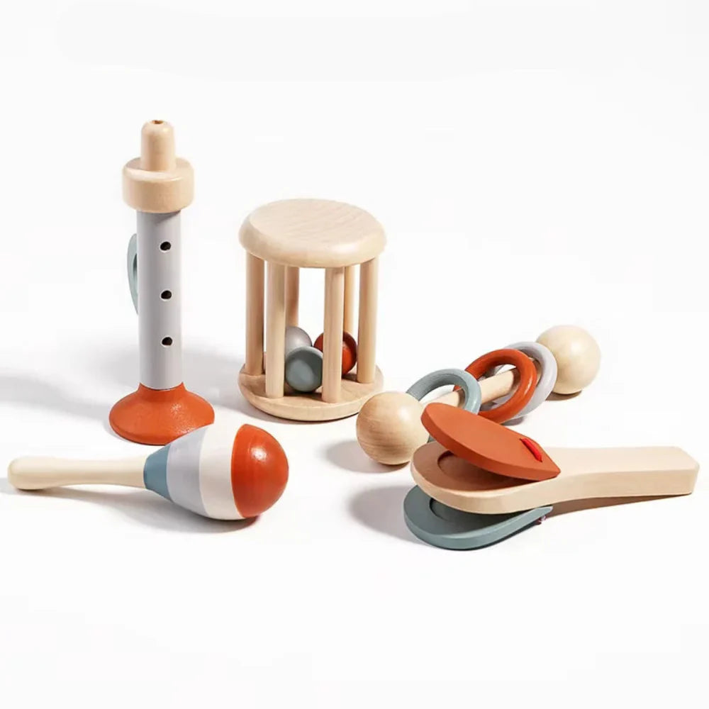 Fidtoy Wooden Musical Instrument Set for Toddlers Montessori Learning Toy for Quiet Time and Fine Motor Skill Development
