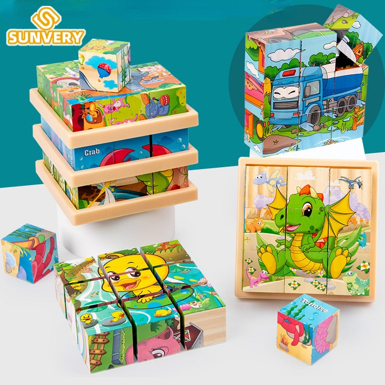 Fidtoy Wooden Animal Puzzle for Toddlers – 9-Piece Rotating Cube Educational Toy for Ages 3-6, Montessori Fine Motor & Cognitive Skills Development