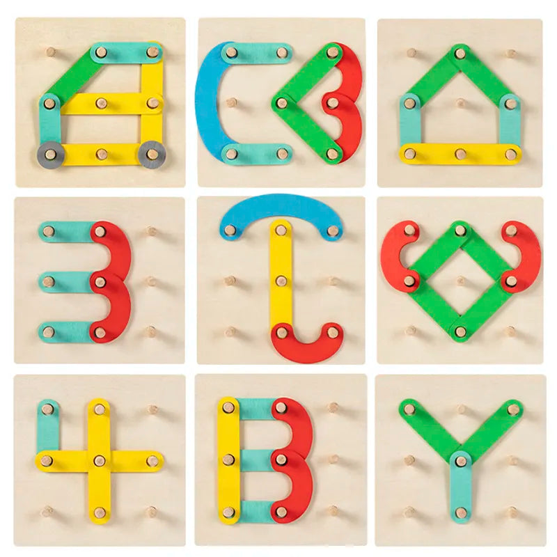 Fidtoy Wooden Bar Shaped Assembled Sleeve Column Puzzle Board for Kids | 26-Piece Alphabet Construction Blocks, Color Recognition, Shape Building, Fine Motor & Creative Stacking Toy Age 3+