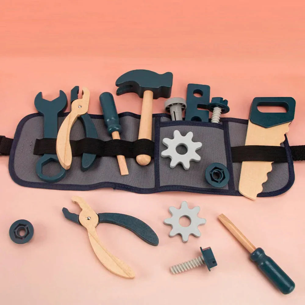 Fidtoy Kids Tool Kit Pretend Play Set Wooden Repairman STEM Toy for Toddlers 3-6 Years