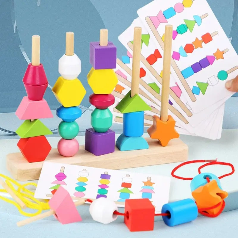 Fidtoy Montessori Jeu d'association de formes en bois, jouet de séquençage et d'enfilage pour les tout-petits