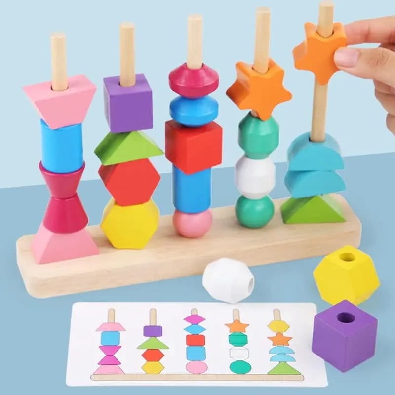 Fidtoy Montessori Jeu d'association de formes en bois, jouet de séquençage et d'enfilage pour les tout-petits