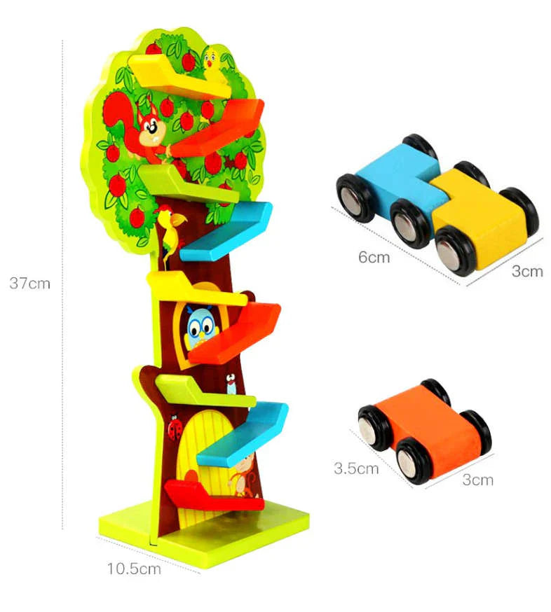Fidtoy Circuit de Course et Voitures en Bois à 9 Niveaux – Jouet d'Éveil pour Tout-Petits