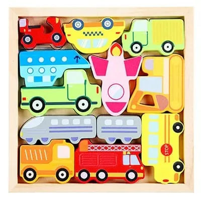 Fidtoy Tangram Cars and Vehicles Wooden Montessori Puzzle Toy for Kids