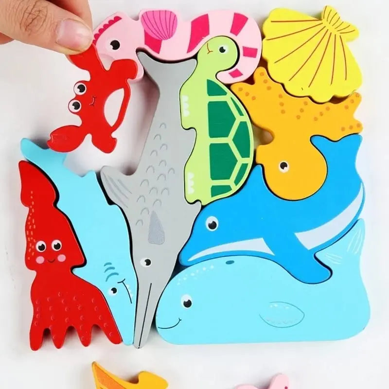 Fidtoy Tangram Sea Animals – Montessori Wooden 3D Puzzle for Children