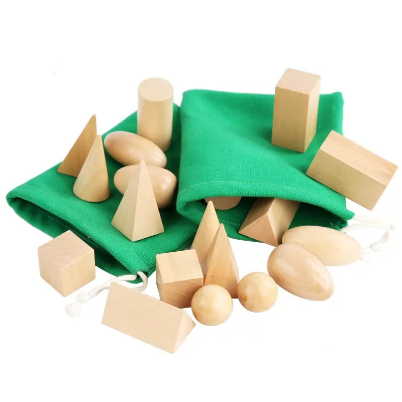 Fidtoy Wooden Geometric Shape Puzzle Set for Kids | 20 3D Shape Blocks, 10 Matching Cards, Montessori Geometry Learning Toy, Spatial Reasoning & Hand-Eye Coordination Toy Age 3+