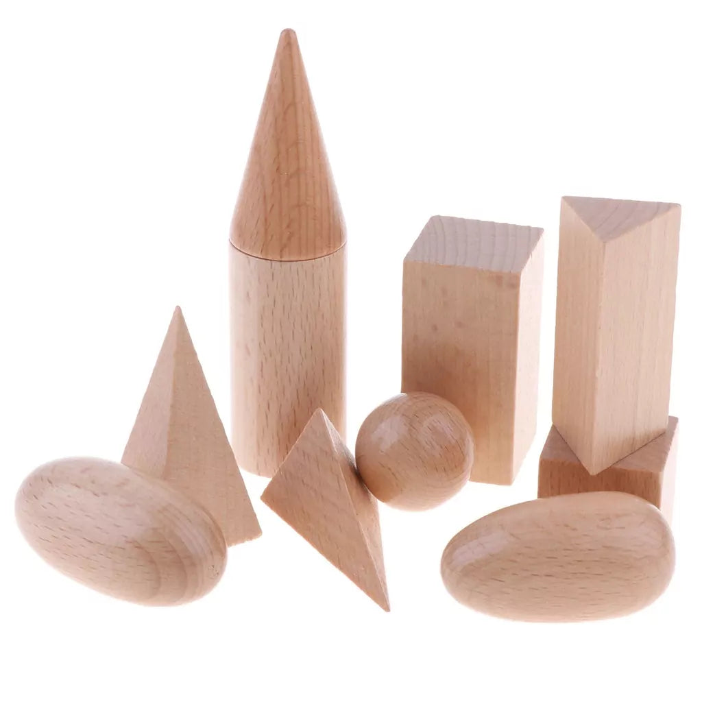 Fidtoy Wooden Geometric Shape Puzzle Set for Kids | 20 3D Shape Blocks, 10 Matching Cards, Montessori Geometry Learning Toy, Spatial Reasoning & Hand-Eye Coordination Toy Age 3+