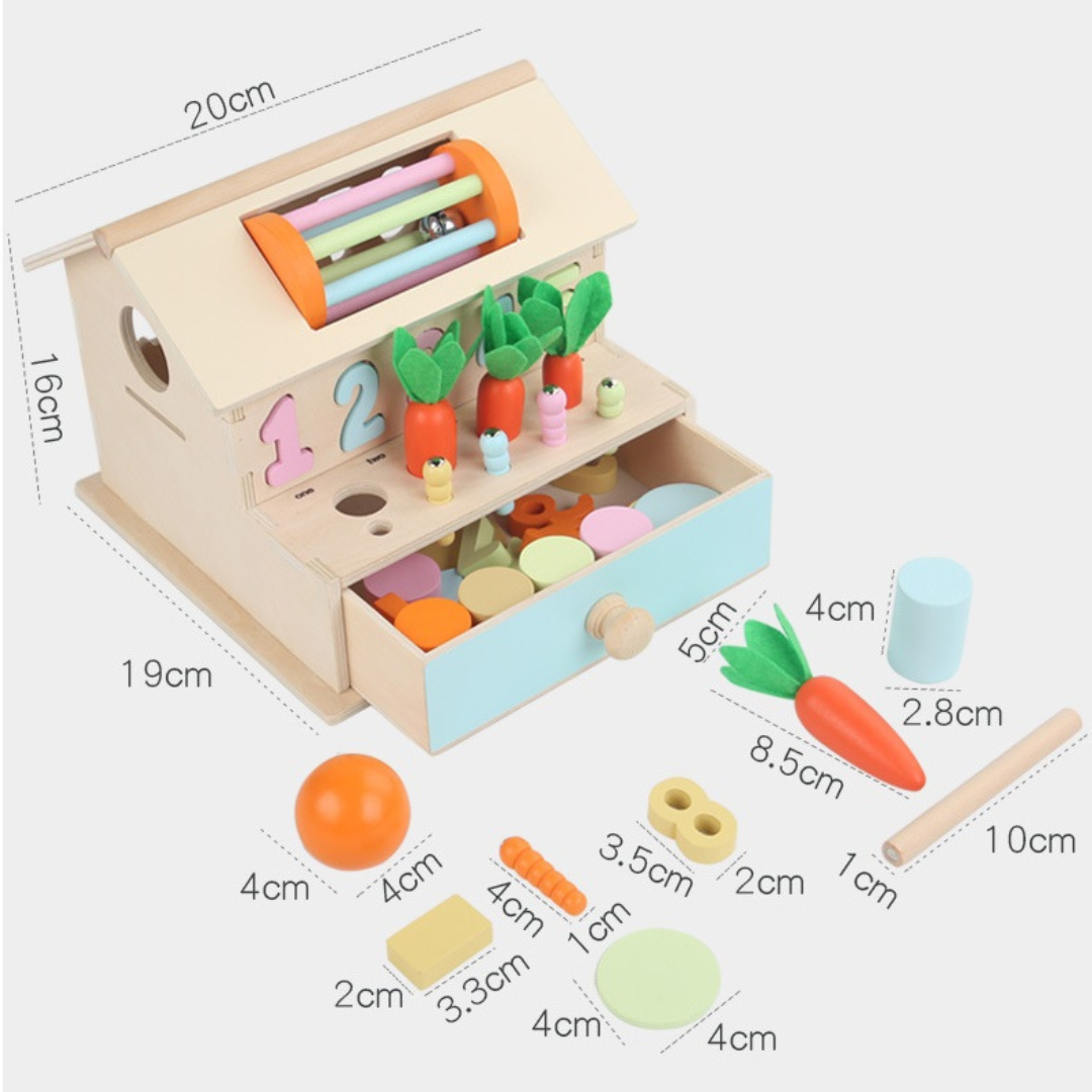 Montessori Multi Activities Geometric Shape Sorting Box Toddler Fine Motor Skill Wooden Toy Display Stand