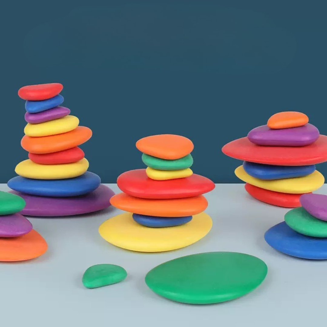36 Pcs Educational Rainbow Stacking Cobble Pebble Stones Matt Finish
