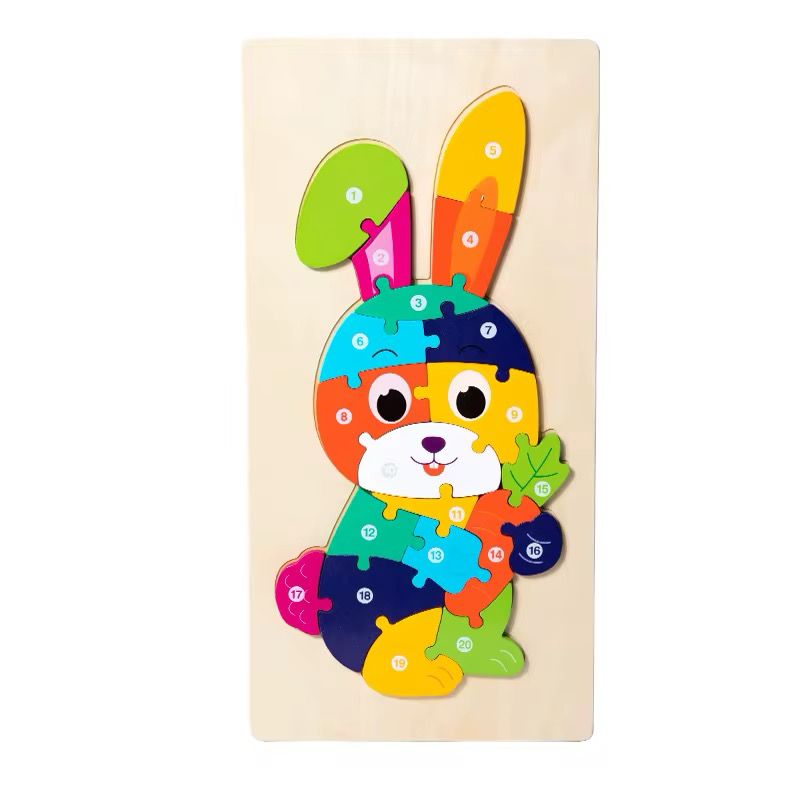 Set de rompecabezas de madera de números con temática de conejos para bebés y preescolares
