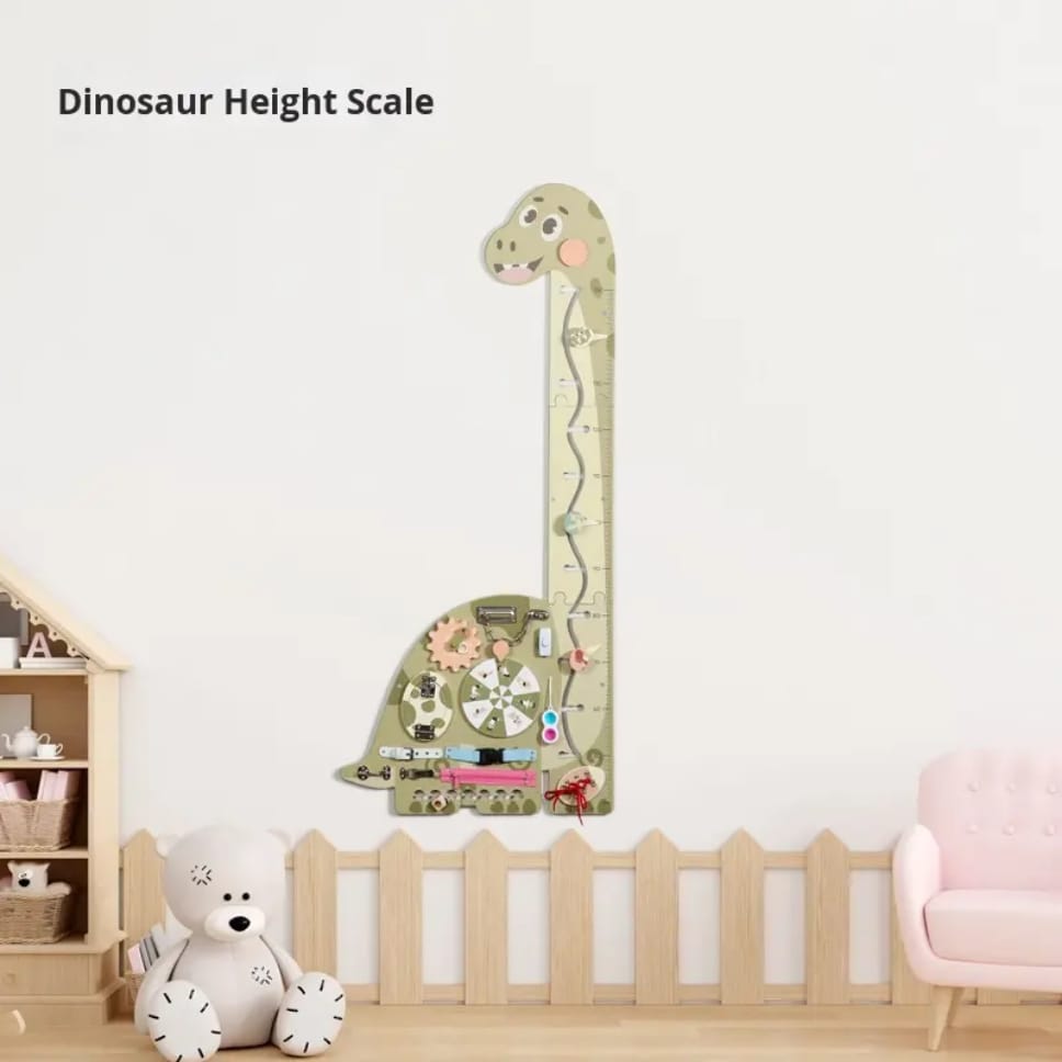 Tabla de Crecimiento de Altura de Dinosaurios con Actividades Sensoriales de Pared Montessori – Panel de Aprendizaje de Habilidades para la Vida