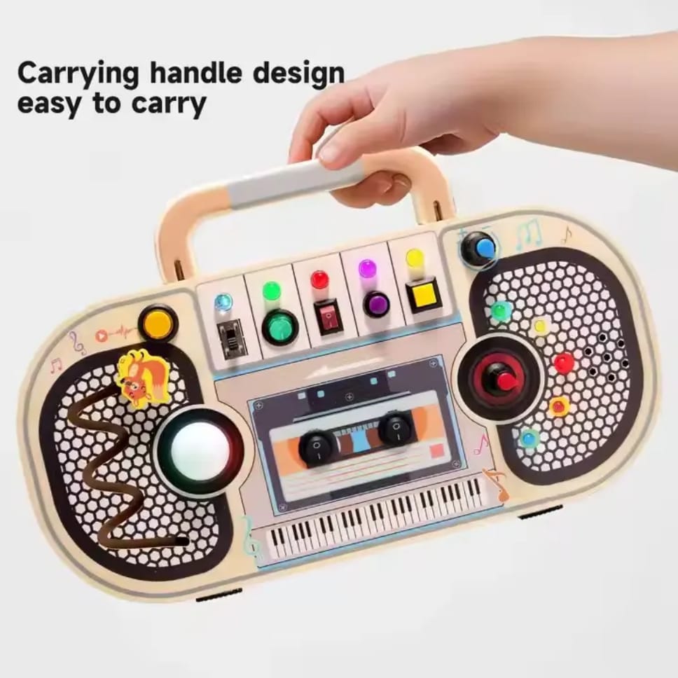 Tabla de actividades Montessori de viaje con luz (música LED e interruptores)