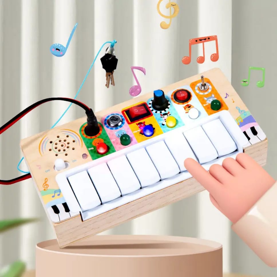 Wooden Electronic Piano Busy Board – Animal Sound Keyboard & Switches (3+ Years)