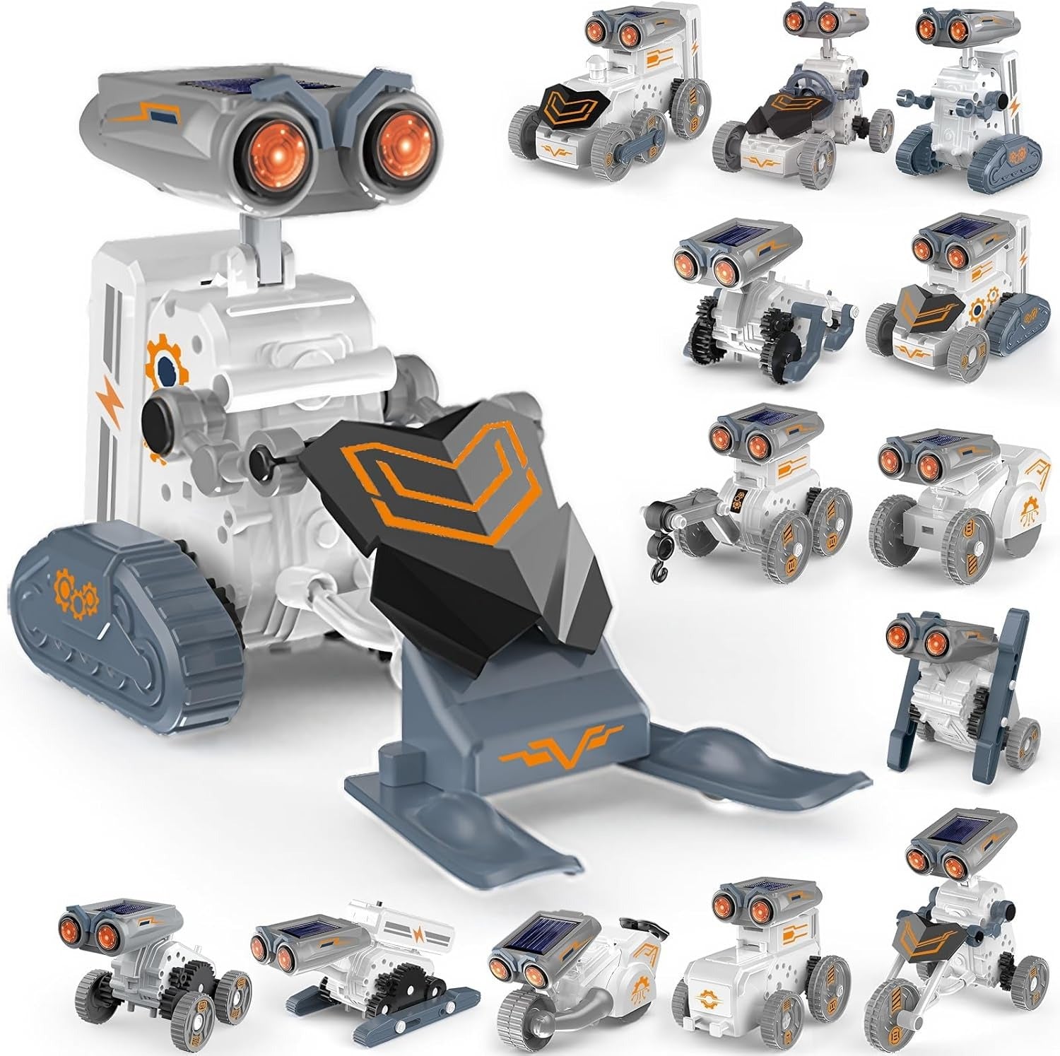 Fidtoy Solar Power Robotics Kit 14 Models in 1, 191-Piece Plastic STEM Robot Building Toy with Solar and AAA Battery Play, Engineering Learning Kit for Kids