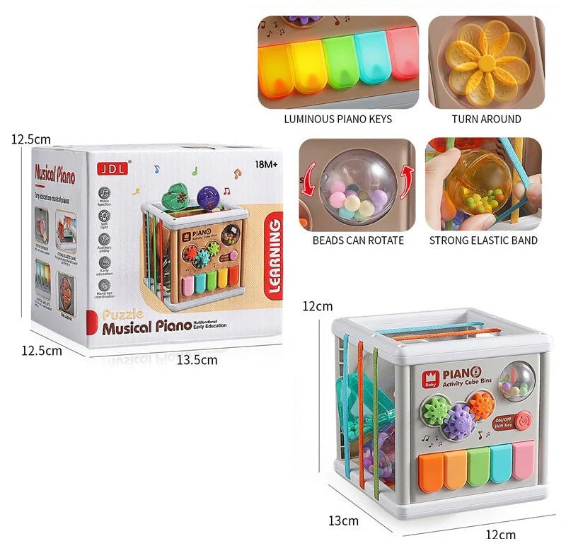 Fidtoy 5-in-1 Baby Learning Piano Puzzle Cube for Toddlers, Interactive Musical Activity Cube with Piano Keys, Lights, Sound Effects and Early Learning Play Age 2–6