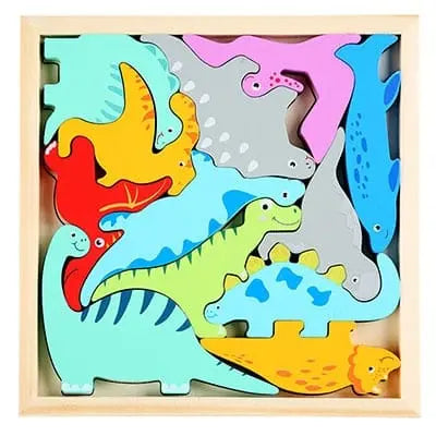 Fidtoy Tangram Wooden Dinosaur – Montessori Educational Puzzle Toy for Toddlers