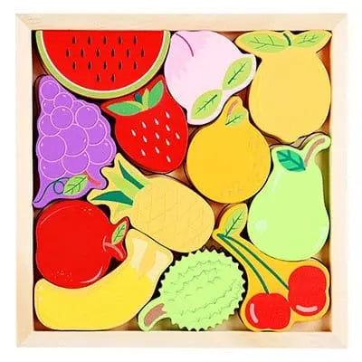 Fidtoy Wooden Tangram - Fruits Educational Toy for Toddlers Montessori Math and Shape Learning