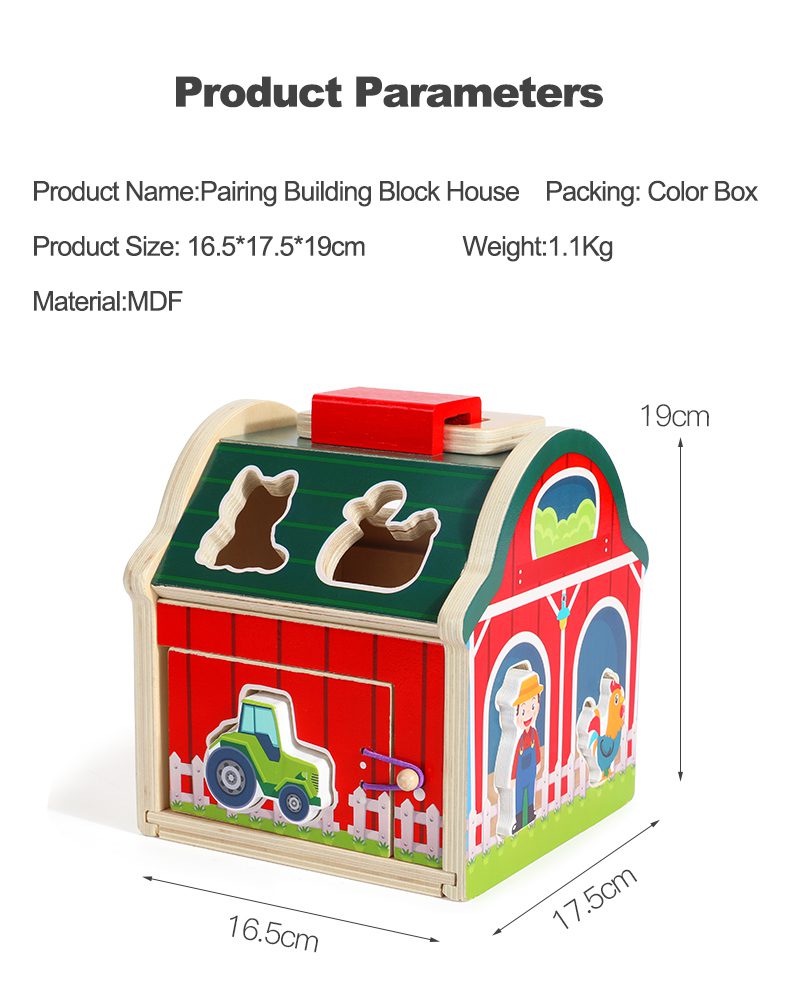 Wooden Barn Shape Sorter - Farm Animal Puzzle and Fine Motor Activity