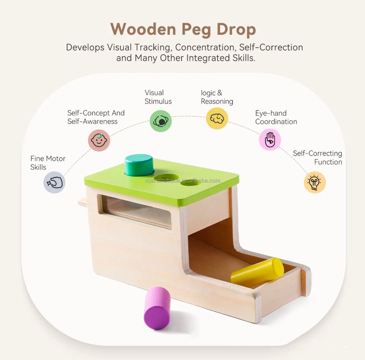 Wooden Peg Drop Box - Fine Motor and Cause Effect Toy for Toddlers