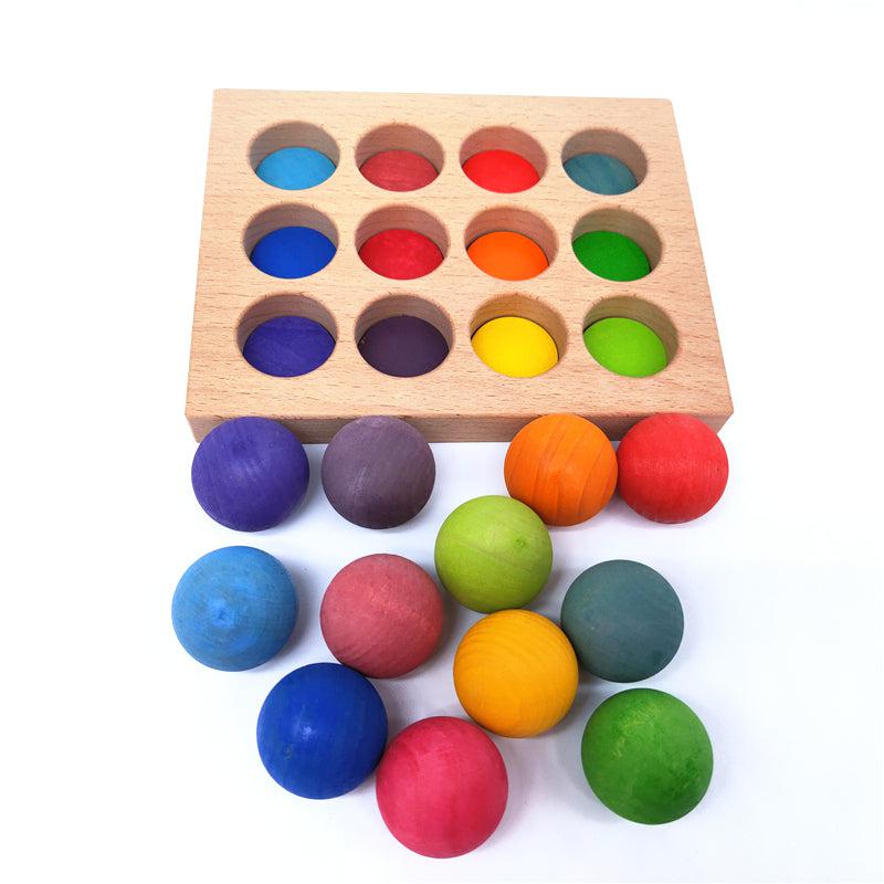 Tabla clasificadora de bolas de madera
