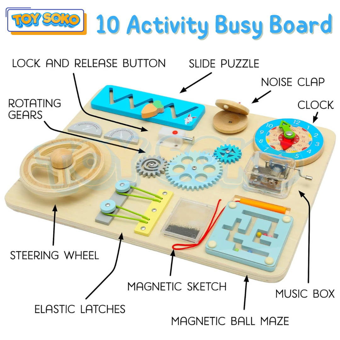 Tablero de Actividades Interactivo – 10 Juguetes Montessori en 1 para Niños Pequeños