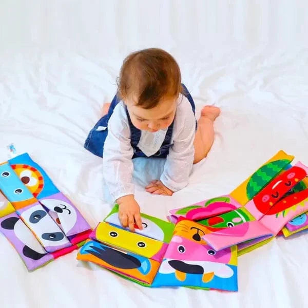 Fidtoy Montessori Soft Cloth Picture Book for Babies – Animal Sensory Fabric Book, Crinkle Early Learning Toy, Tactile Baby Book for Visual Recognition
