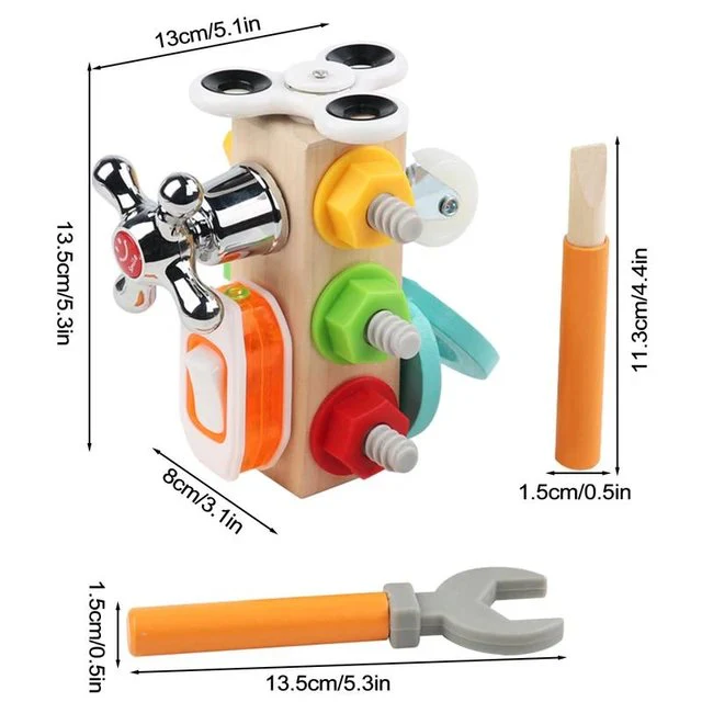 Fidtoy Wooden Activity Busy Cube Nut Combination Tool Kit for Kids | Montessori Screw & Nut Tower, Bolt Tool Set, Shape Sorting, Gears, Fine Motor Skills & Hand-Eye Coordination Toy Age 2+