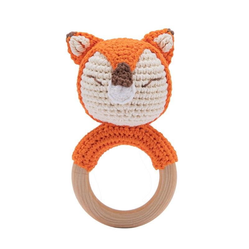 Hochet en bois au crochet Fidtoy – Jouet sensoriel doux pour nouveau-né avec anneau en bois