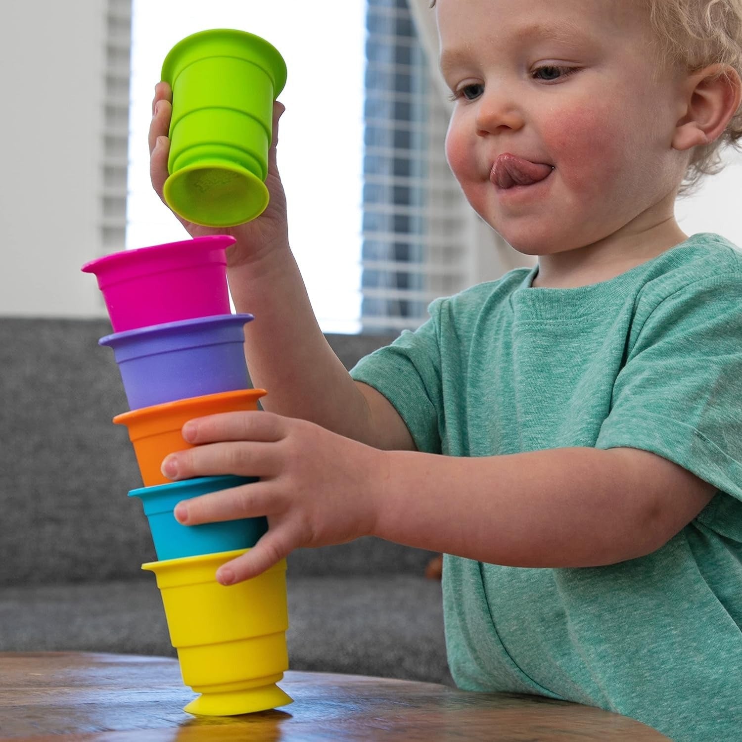 Fidtoy Colorful Soft Rubber Stacking Cups 6-Piece Baby Bath Toy for Early Learning