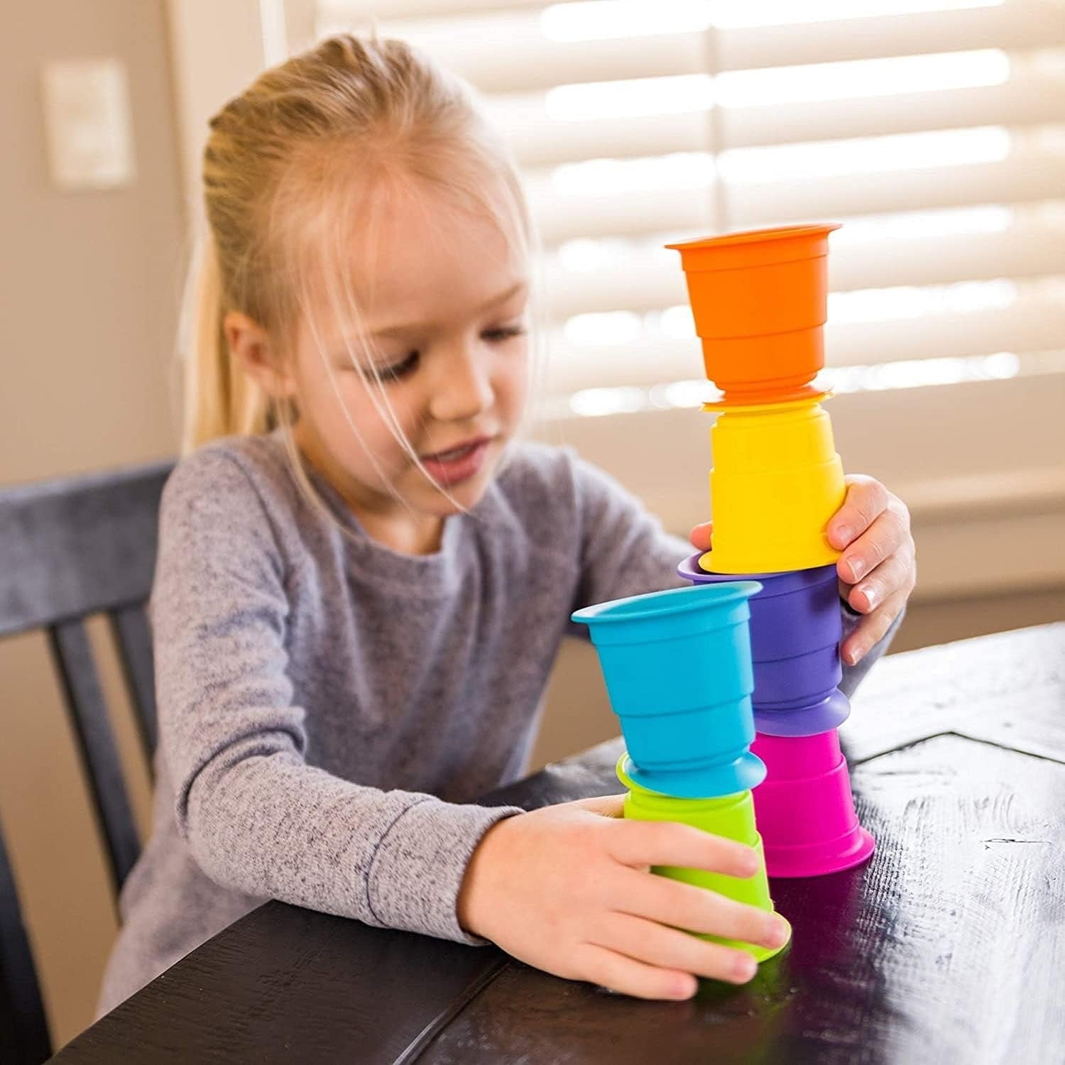 Fidtoy Colorful Soft Rubber Stacking Cups 6-Piece Baby Bath Toy for Early Learning