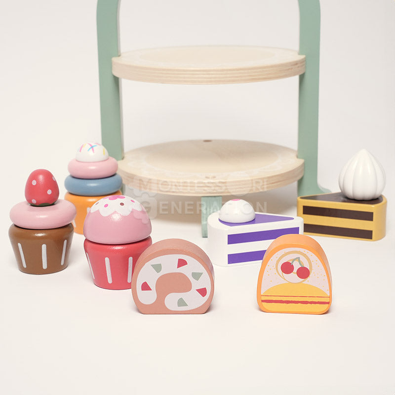 Fidtoy Wooden Cupcake Stacker Set - Pretend Play Toy for Toddlers