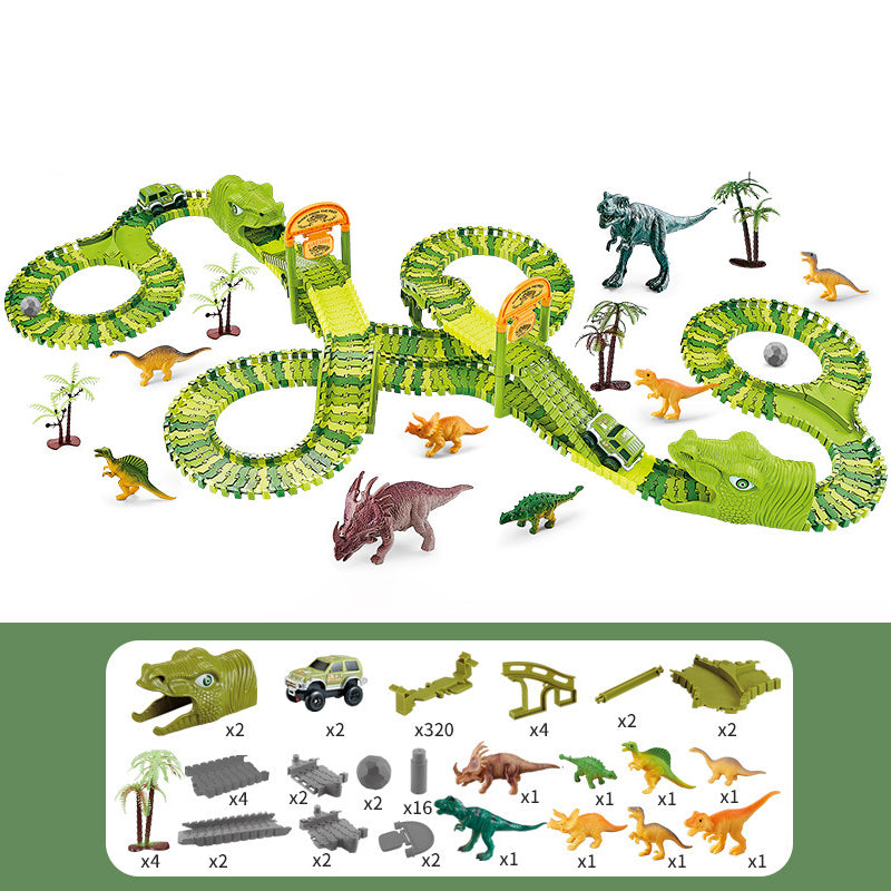 Fidtoy Dinosaur Race Track Set for Kids – Flexible Jurassic Track with Motorized Dinosaur Car, 360° Loop, Bridge, Dinosaur Figures, and Creative Building Play